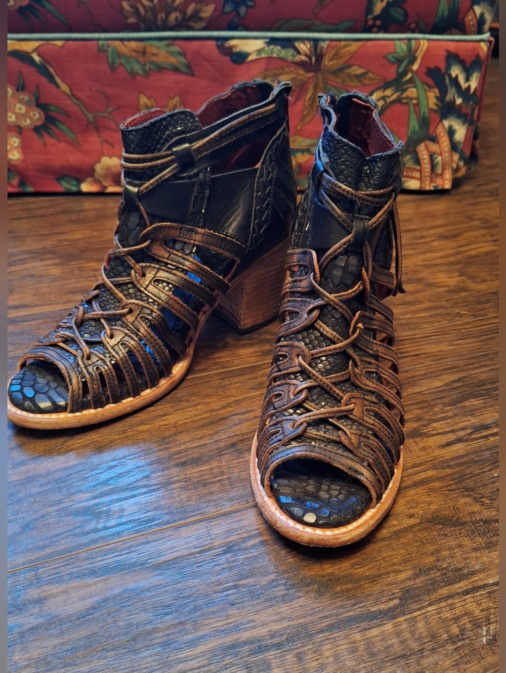 Freebird by Steven Brown and Black Braided Lace-Up Sandals